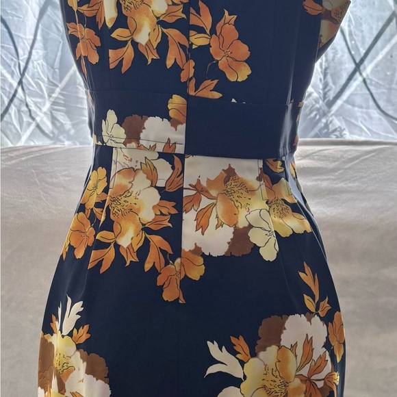 Christopher & Banks Dress Womens 12 Autumn Floral Blue Yellow Work Office Church - Picture 8 of 16